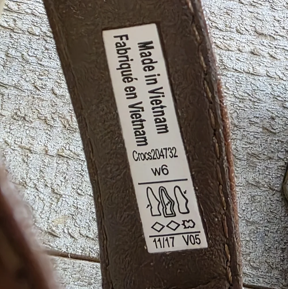 Crocs Leigh Ann Brown Leather Ankle Strap Wedge Sandal Size 6W - Picture 7 of 8